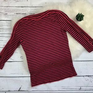 Chaps Red and Blue Striped 3/4 Sleeve Top Size S
